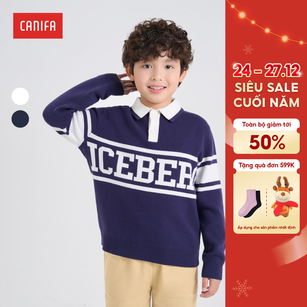 CANIFA เสื้อสเวตเตอร์เด็กผู้ชายแขนยาวและคอปก 2TE24W011