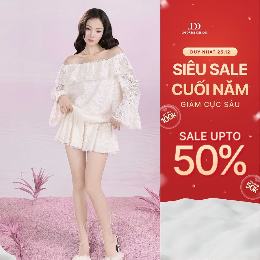 ชุดเดรสลูกไม้เปิดไหล่สไตล์เทพนิยายโรแมนติก 1S50.2507OG ออกแบบโดย JM Dress Design