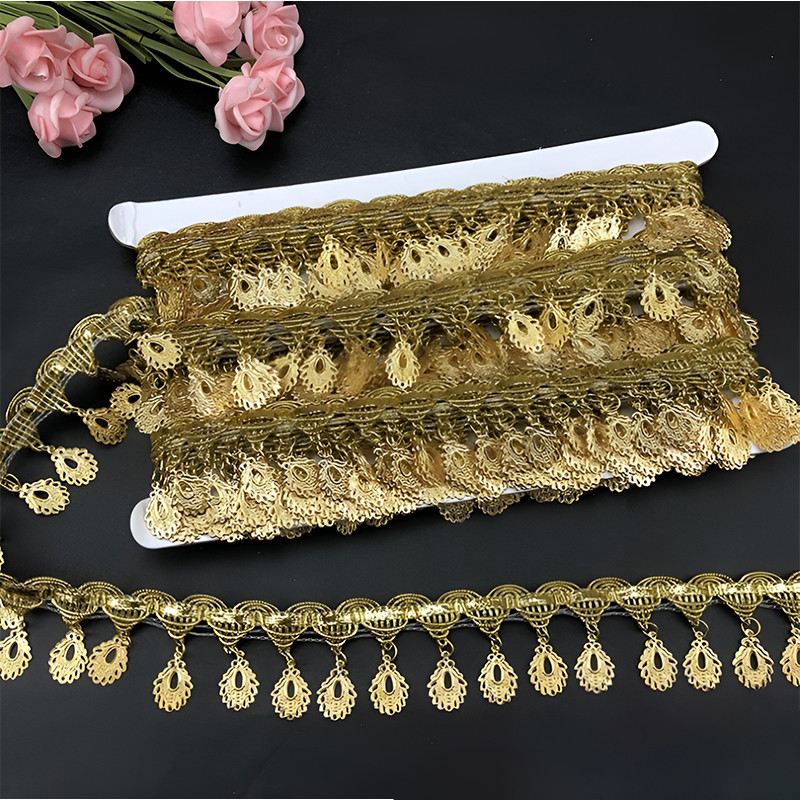 ลูกไม้ตัดริบบิ้น1หลาสีทองสําหรับจักรเย็บผ้าชุดเสื้อผ้าชายแดนผ้าปักวัสดุงานแต่งงานเย็บปักถักร้อย0.91เมตร - รูปที่ 4