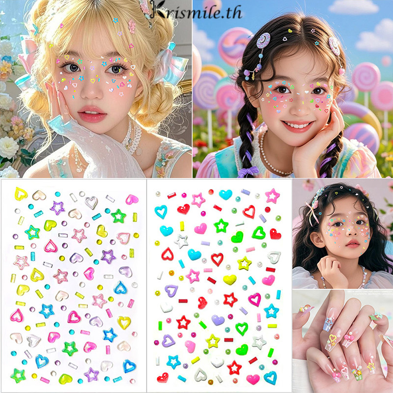 COD-ในไทย สติ๊กเกอร์แต่งหน้า มีกาวในตัว DIY รูปหัวใจ ดาวห้าแฉก ที่มีสีสัน แฟชั่นกันน้ําสร้างสรรค์ สำหรับตกแต่งร่างกาย