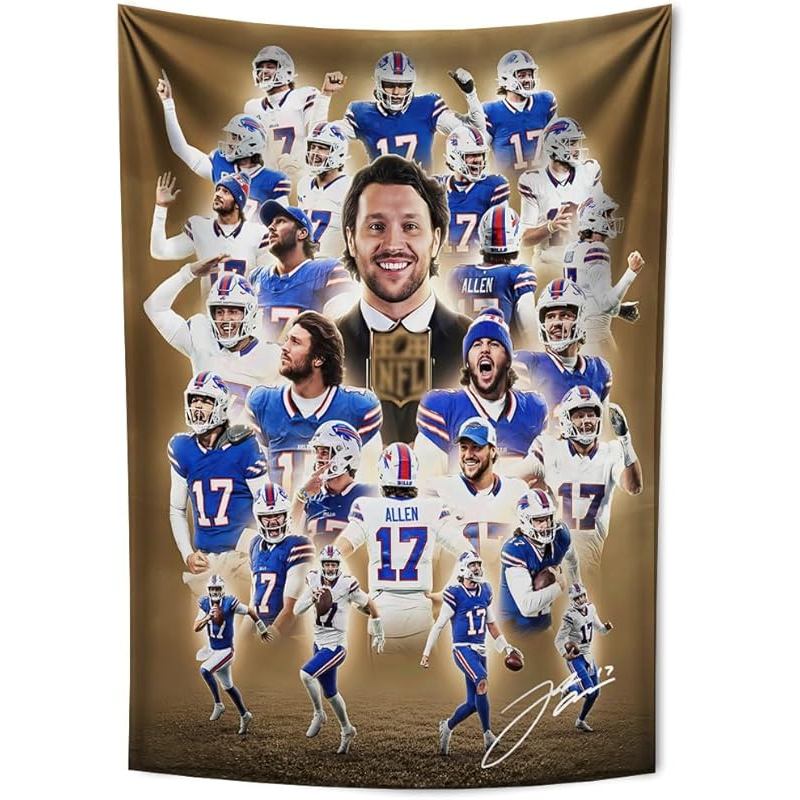 Josh Allen Tapestry สําหรับแฟนฟุตบอลเด็กของขวัญวันเกิด-Rugby Superstar ลงนาม Tapestry โปสเตอร์สําหรั