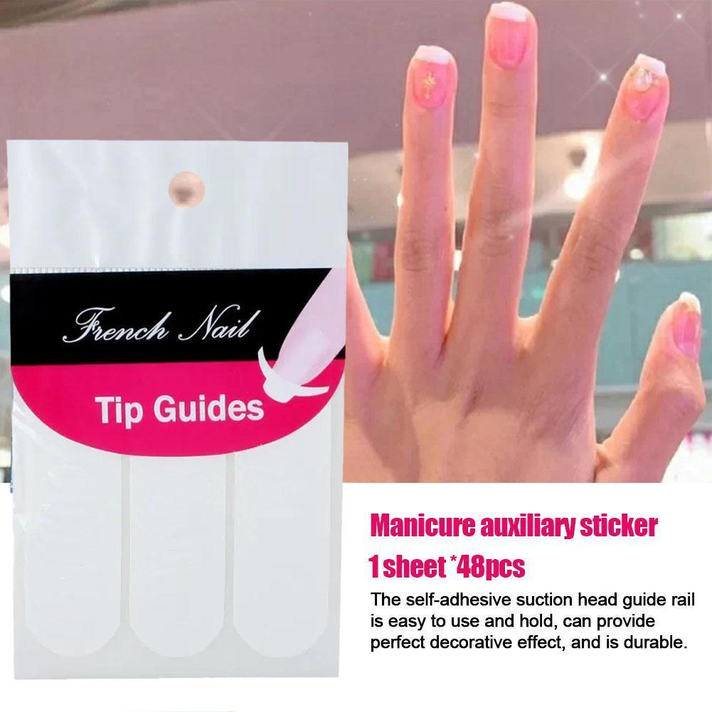 ใหม่ Hollow French Nails Sticker Smile Stripe Plaid Sticker Wear Nail E9g2