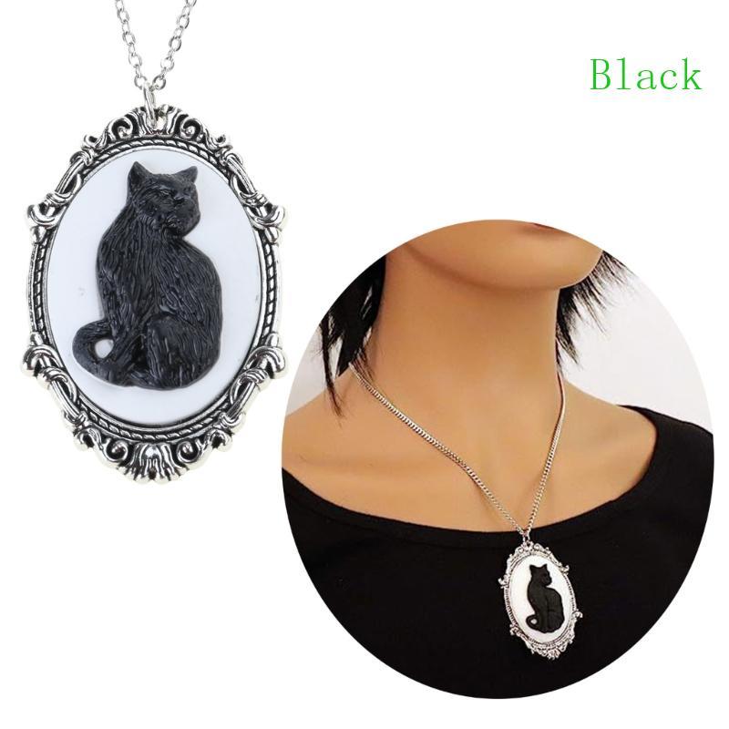 BLACK Unique Black Cat Cameo Necklace Mystic-Witch Jewelry Accessory Women Girl