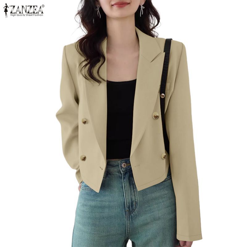 ZANZEA ผู้หญิงเกาหลีธุรกิจขั้นสูงปกแขนยาว Double-Breasted Elegant Officewear Blazer