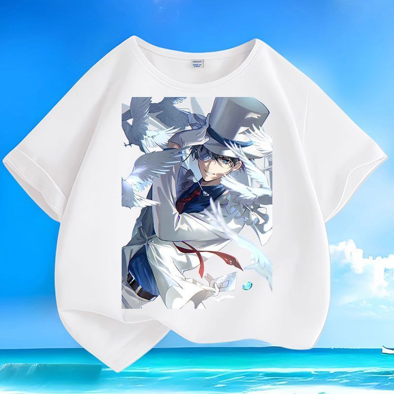 2026 แฟชั่น 2026 Phantom Thief Kidd สไตล์ใหม่ฤดูร้อนผู้ชายผู้หญิงขนาดกลางขนาดเล็กแขนสั้นสบายรอบคอหล่