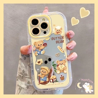 เคสไอโฟน17 เหมาะสำหรับ IPhone 12 14 16 11 15 17 13 Pro Max XR X XS Max 15 16 7 8 Plus เคสโทรศัพท์ลายหมีเนยพร้อมกระจก