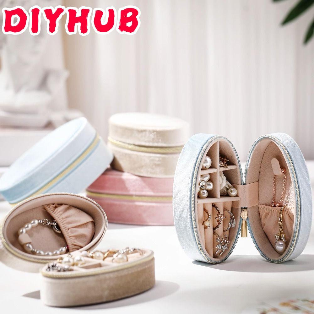 DIYHUB กล่องเครื่องประดับกํามะหยี่,ซิปเครื่องประดับเดินทางแบบพกพา,ขนาดเล็กวงรีเครื่องประดับออแกไนเซอร์กระเป๋าสร้อยคอต่างหูแหวนส
