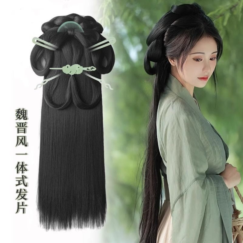 วิกผมโบราณ Hanfu ชิ้นเดียว Lazy Warring สหรัฐอเมริกา Robe ผม Bun Wei Jin สไตล์ Cool Feeling ผมเต็มกล