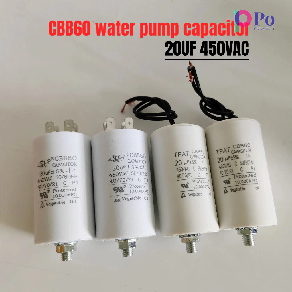 CBB60 20UF 450V มอเตอร์ปั๊มน้ําตัวเก็บประจุสตาร์ท