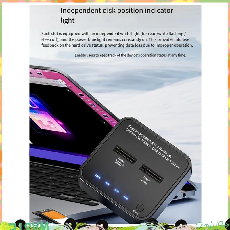 M.2 NVME SSD Mudr Enclosure 10Gbps Type-C 3.2 Gen2 ถึง M.2 PCIE SSD อะแดปเตอร์ 2 Bay Docking Station