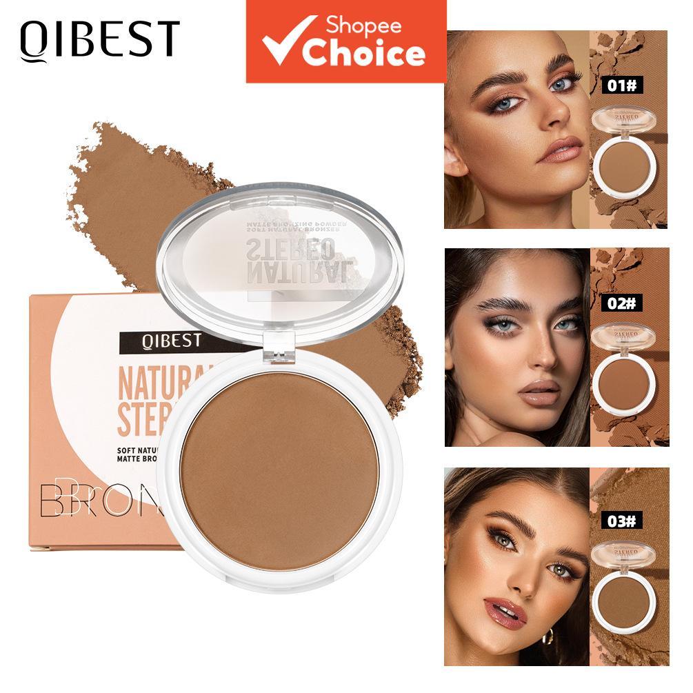 QIBEST พาเลทคอนทัวร์ 10g คอนทัวร์แป้งฝุ่นเนื้อแมตต์ ไฮไลท์จมูกและใบหน้าเพื่อปรับรูปหน้าสําหรับผู้เริ่มต้น