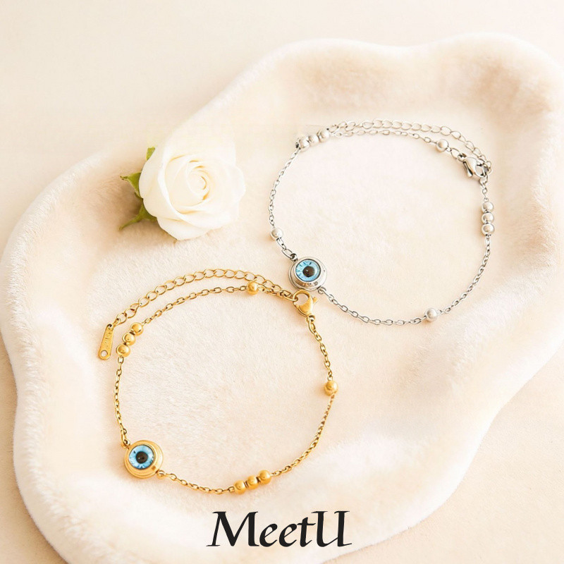 สร้อยข้อมือสแตนเลสสีฟ้า ก้านคลิปแบบตาปีศาจ สำหรับสวมใส่ของผู้หญิง