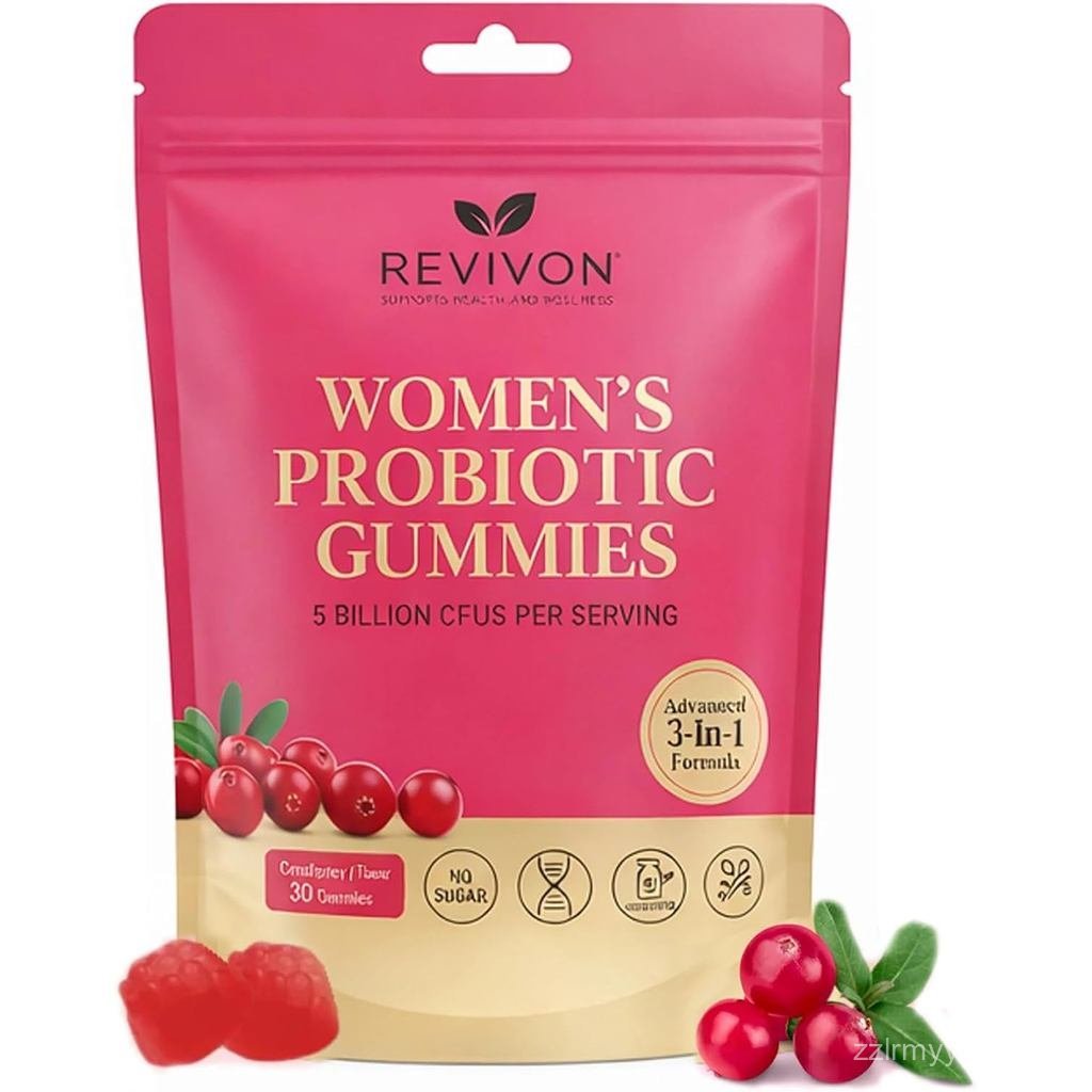 Revivon Women's Probiotic Gummies, 3-in-1 Cranberry Blend, Feminine Balance Gummies, Prebiotic Gummy