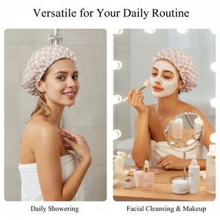 หมวกอาบน้ำ 2 ชั้น กันน้ำ อเนกประสงค์ สำหรับผมยาว ผ้าสัมผัสผิวนุ่ม ไม่เลื่อนหลุด ใช้ได้หลายครั้ง