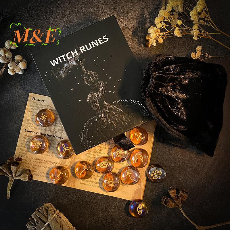 [M&E] Runes ชุด 13 ชิ้น Rune Stones Witches Runes ชุดมัลติฟังก์ชั่หัตถกรรมเครื่องมือแบบพกพาแม่มดอุปกรณ์สําหรับแท่นบูชา Divination [ใหม่]