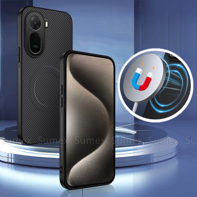 Ultra Thin คาร์บอนไฟเบอร์เคสโทรศัพท์สําหรับ Xiaomi POCO C81 Pro 4G กันกระแทกแม่เหล็กชาร์จแหวนปลอก Co