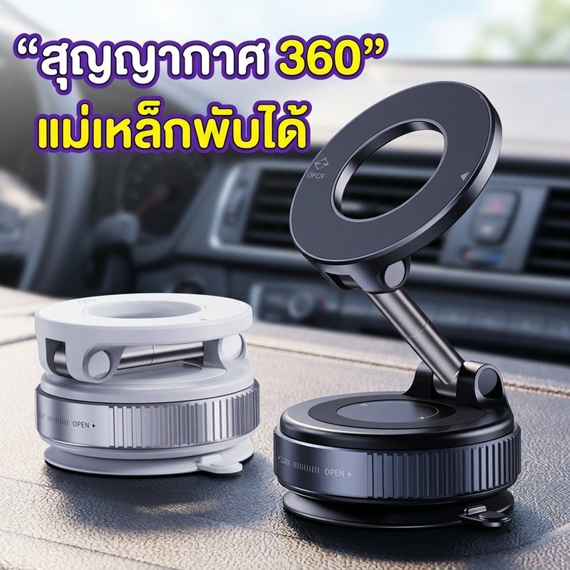 ที่วางโทรศัพท์แม่เหล็ก สุญญากาศดูดแรงมั่น พับได้พกพาง่าย ABSคุณภาพสูง 360°หมุนได้ ใช้งานง่าย