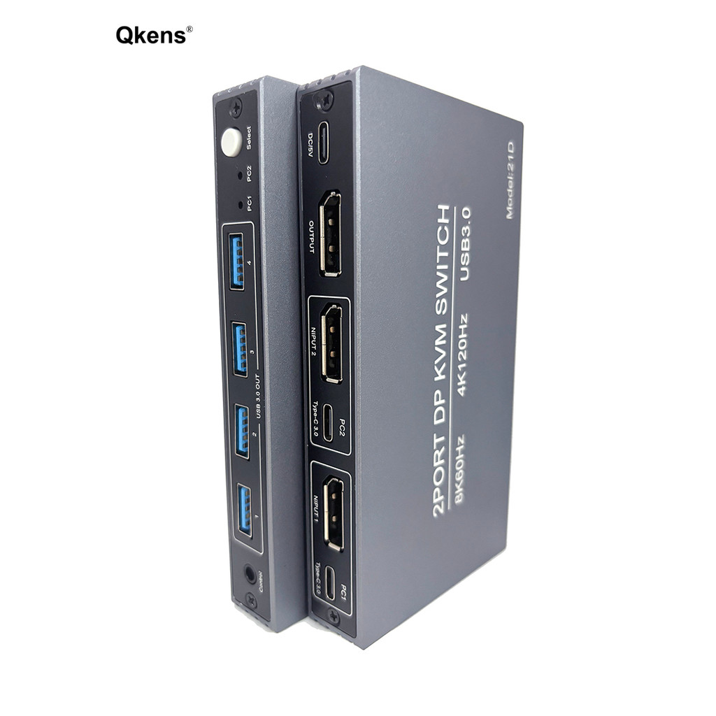 2ports 8K DP KVM Switch 4 USB 3.0 4K120Hz 1080p240Hz DisplayPort สําหรับแป้นพิมพ์เมาส์ PC TV Monitor