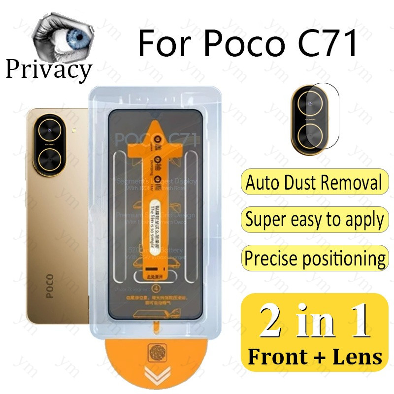 2 In 1 ฟิล์ม ฟิล์มกระจก Poco C71 Anti-Spy Privacy One-คลิกกระจกนิรภัยป้องกันหน้าจอ Guard Anti-peepin