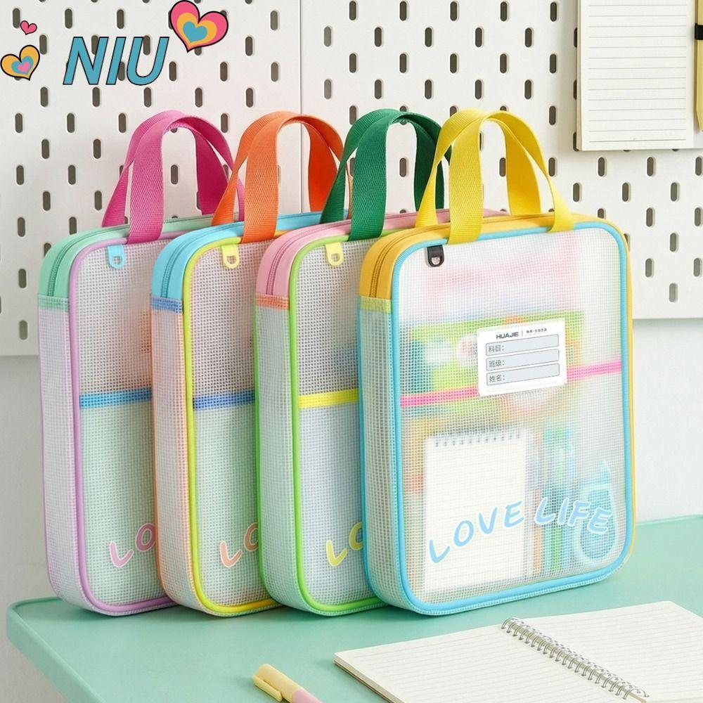 NIUYOUJS กระเป๋าซิปตาข่าย, กระเป๋ากวดวิชา 3 ชั้นมัลติฟังก์ชั่น, แบบพกพาความจุขนาดใหญ่ EVA กันน้ํากระเป๋าเอกสารโรงเรียนอุปกรณ์สํานักงาน