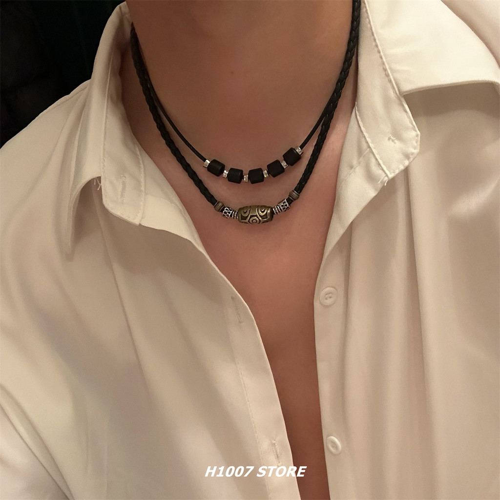 สร้อยคอลูกปัด Dzi และ Barrel Beads ออกแบบเฉพาะสำหรับผู้หญิง สร้อยคลาวิกเกิล แฟชั่นแนวชาติพันธุ์