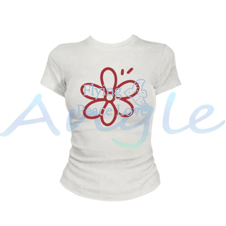 COD เสื้อยืดผู้หญิงเข้ารูป Baby Tee ลายดอกไม้วินเทจ เสื้อแขนสั้น Y2K สไตล์เกาหลี มินิมอล พร้อมส่ง 2026