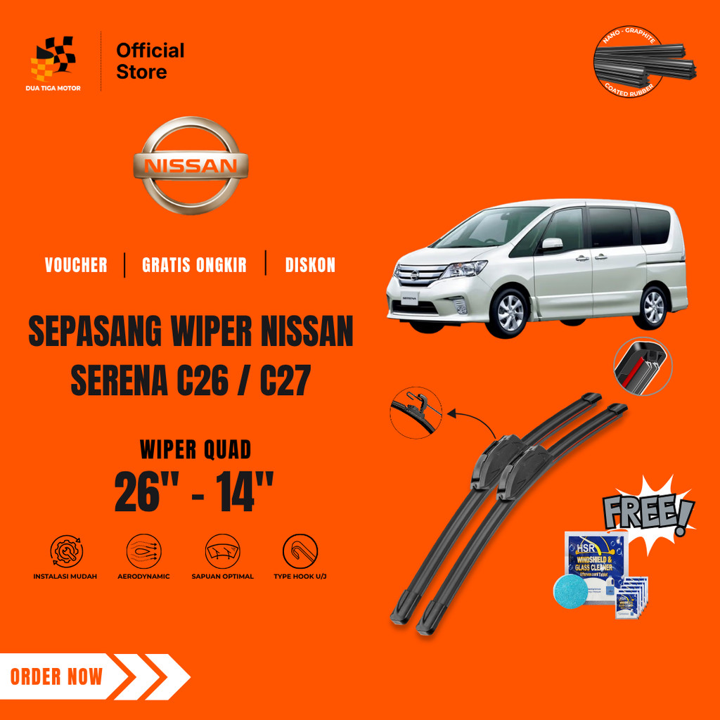 Nissan Serena C26 / C27 Quad ที่ปัดน้ําฝนกระจกรถยนต์ฟรี 5 เม็ดสบู่