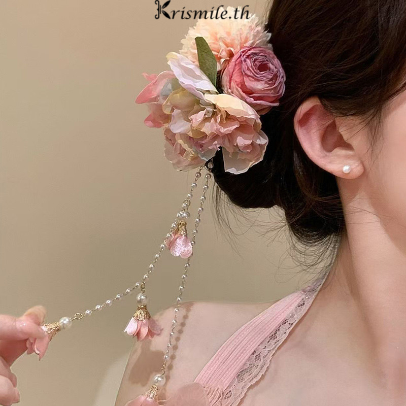 COD-ในไทย🎀กิ๊บติดผมสไตล์โบราณ หรูหรา สำหรับชุดฮั่นฟู ชุดฉีผาว เครื่องประดับ ลายดอกไม้ พู่ห้อย
