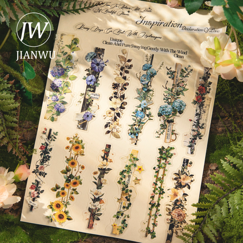 JIANWU ไหล Vines Series Vintage พืชไหลภูมิทัศน์วัสดุ Collage PET สติกเกอร์ Creative DIY Journal เครื่องเขียน