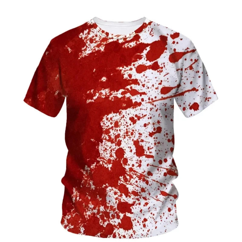 เสื้อยืดBloody 3D.Print แบบO-neck สไตล์Harajuku Y2K ไซส์ใหญ่ สำหรับทั้งผู้ชายและผู้หญิง เหมาะสำหรับเทศกาลHALLOWEEN