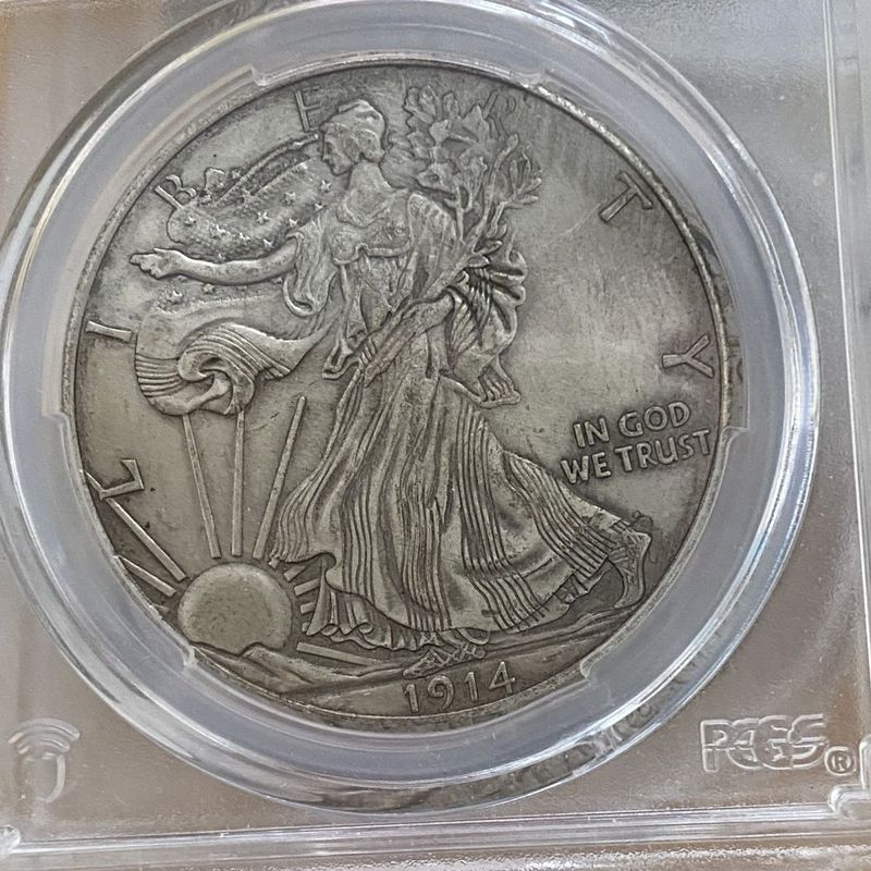 Io1914 อเมริกันเดินเทพธิดาหว่านเทพธิดาเงินดอลลาร์ PCGS เหรียญเกรดเหรียญเงิน 4/* 17+- */HGYT65XCbbn% 