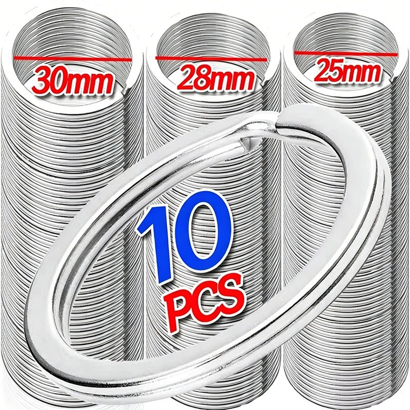 10ชิ้น 25-35mm ห่วงกุญแจแบบแยกวง สีเงินขัดเงา / พวงกุญแจโลหะทรงกลมแบน / อุปกรณ์ทำพวงกุญแจรถยนต์ DIY