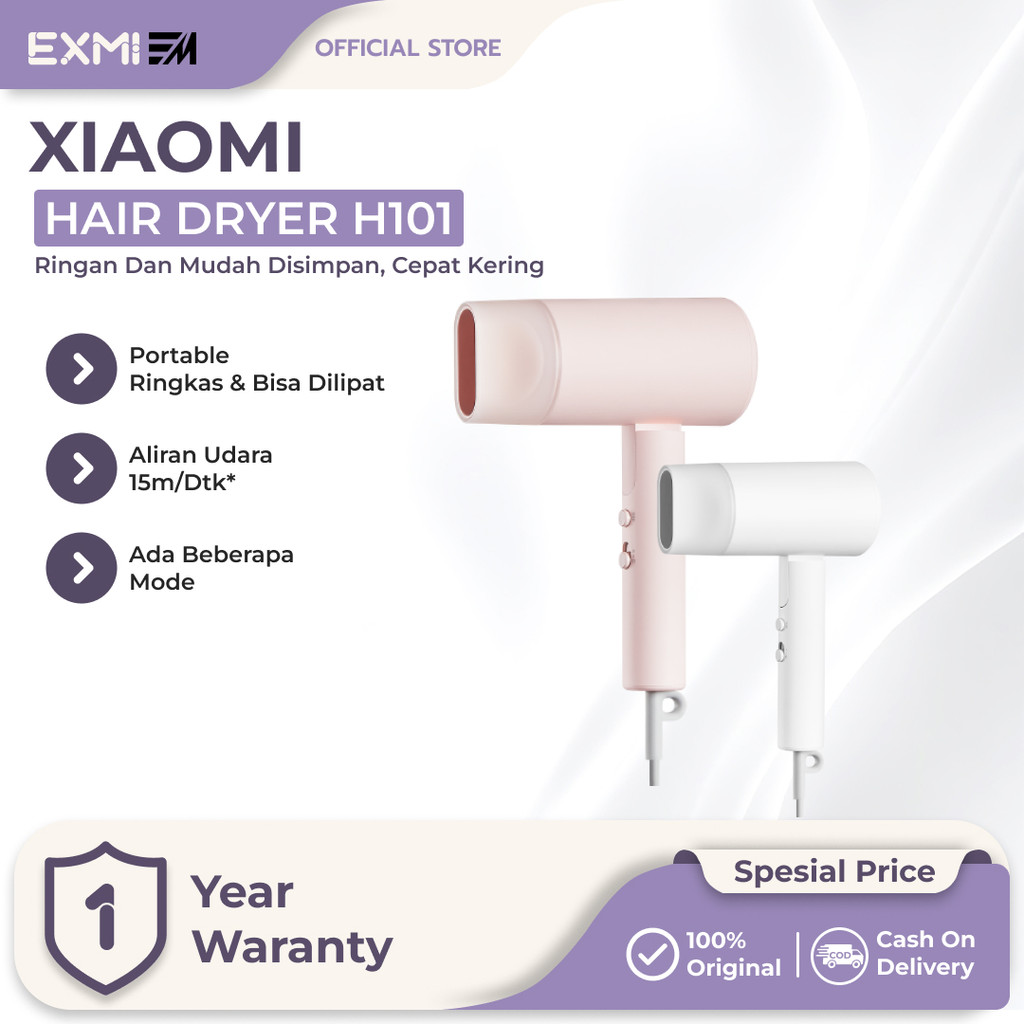 Xiaomi Compact ไดร์เป่าผม H101 | ไดร์เป่าผมแบบพับได้ | การไหลของอากาศสูง 15 ม./dtk