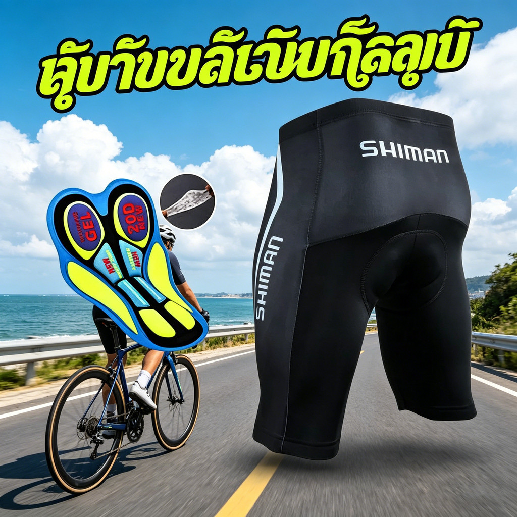 กางเกงจักรยานขาสั้นผู้ชาย แพดซิลิโคน กันแดด ระบายอากาศ ดูดความชื้น สำหรับขี่จักรยานเสือภูเขา