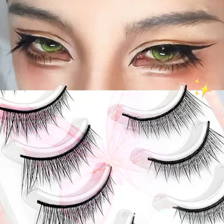 ผู้ชายคอสเพลย์ Lashes เด็กตรงขนตา Hard Stem 7-13 มม.C Curl เส้นใยสังเคราะห์ความงามใหม่ 5 คู่
