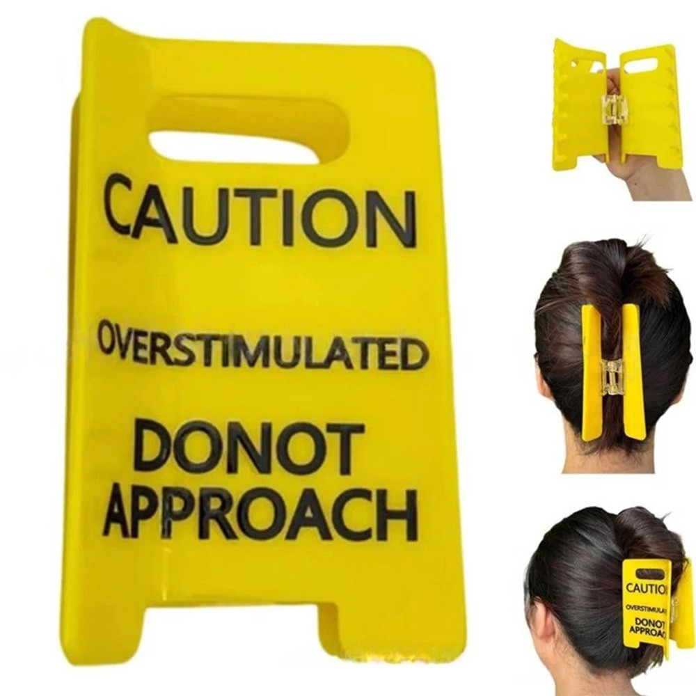 Overstimulated Caution Sign Hair Claw Clip, Yellow Caution Hair Clip,Funny Hairs Claw Clips
﻿