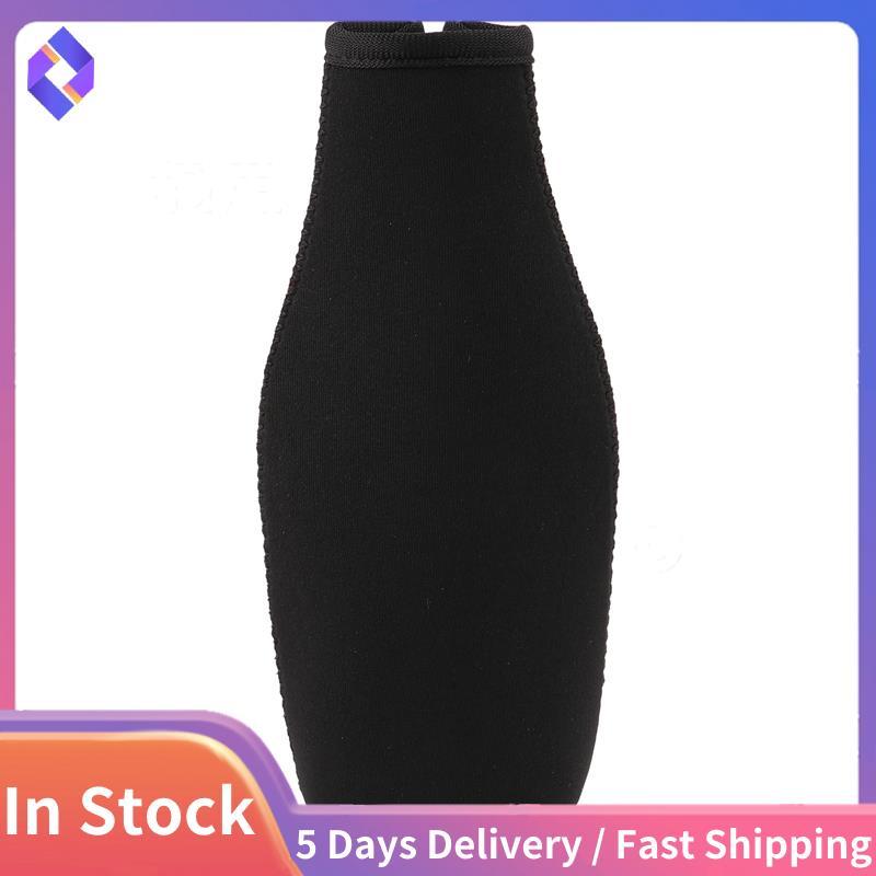 6 แพ็คขวดเบียร์ Cooler Sleeves Keep Drink Cold Zip-Up Neoprene ฉนวนแขนสีดํา