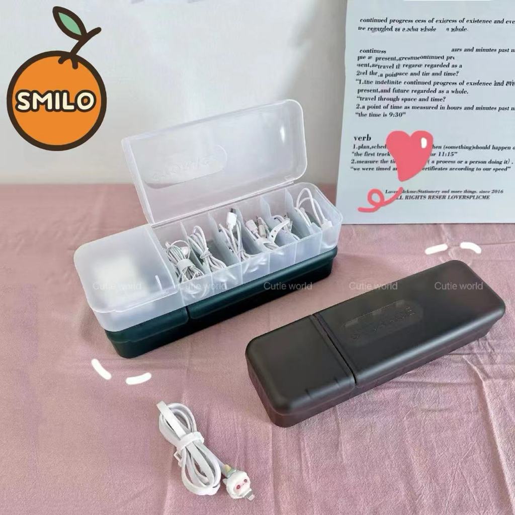 SMILO กล่องเก็บสายชาร์จ 7เซลล์มีฝาปิ สําหรับเก็บสายชาร์จ หูฟัง ขนาดเล็ก มีให้เลือก 3 สี