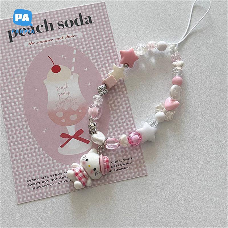 [NBI] Sanrio Red Checkered Love Heart Hello Kitty Phone Pendant Cartoon Kitty Phone Case Chain Keych