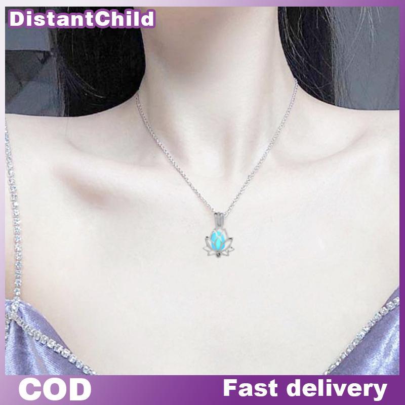 DSTH เรืองแสงเรืองแสงใน Dark Moon Lotus ดอกไม้รูปสร้อยคอจี้สําหรับผู้หญิงโยคะสวดมนต์พุทธศาสนาเครื่อง