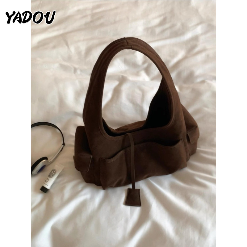 YADOU กระเป๋าสะพายแฟชั่นเกาหลี Suede Multi-Pocket กระเป๋าถือทุกการแข่งขัน