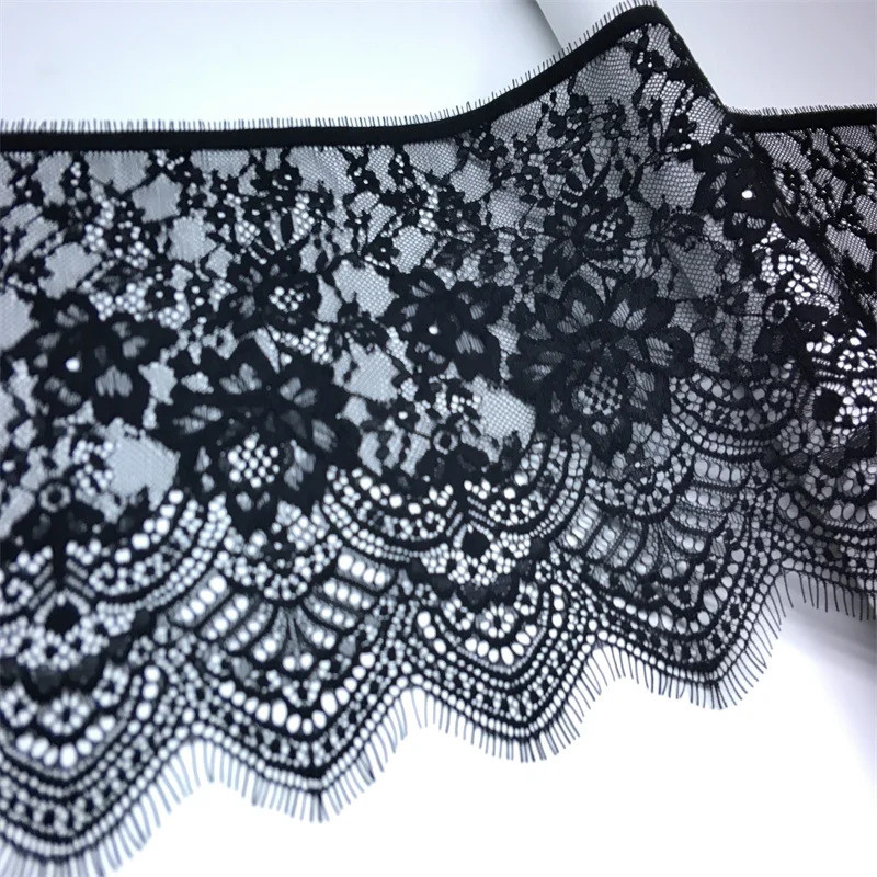 Quality Black Eyelash Lace Trim 20.5cm Winter Wheat Chantilly Lace Fabric White Wedding Dress Lace F