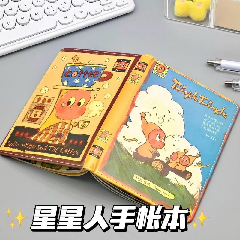 สมุดบันทึกสมุดบันทึก สมุดบันทึก Healing Coffee Star People Handbook Leather Full Color a5 Diary Colo