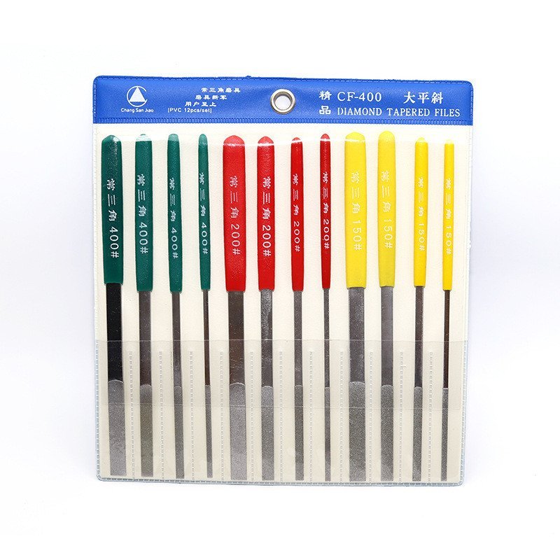 เครื่องมือ CF-400 เฉียงแฟ้มคงที่แฟ้มบดสามเหลี่ยมยี่ห้อElectroplating Alloy Emeryไฟล์แบนขนาดใหญ่ 0Y6C