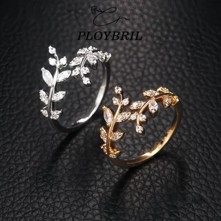 PLOYBRIL Fancy แหวนนิ้วมือ รูปใบมะกอก สีเงิน สีทอง ปรับได้ เครื่องประดับแฟชั่น สําหรับผู้หญิง J009