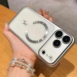 เคสโทรศัพท์หรูหราสีใสด้าน ชุบไฟฟ้าโปร่งใส พร้อมรองรับการชาร์จไร้สายแบบแม่เหล็ก ใช้งานได้กับ iPhone 11 12 13 14 15 16 17 Pro Max Air Plus เคส TPU นุ่มใส กันกระแทก ชุบเคลือบ ป้องกันการตก หลังกระจกกันชน เคสฝาหลัง ดีไซน์สวยงาม