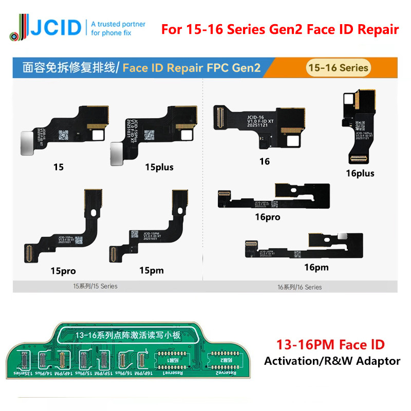 JCID 15-16 Series Gen2 Tag-on Face id Flex Cable Face Repair FPC สําหรับ iPhone Dot Matrix Repair อ่
