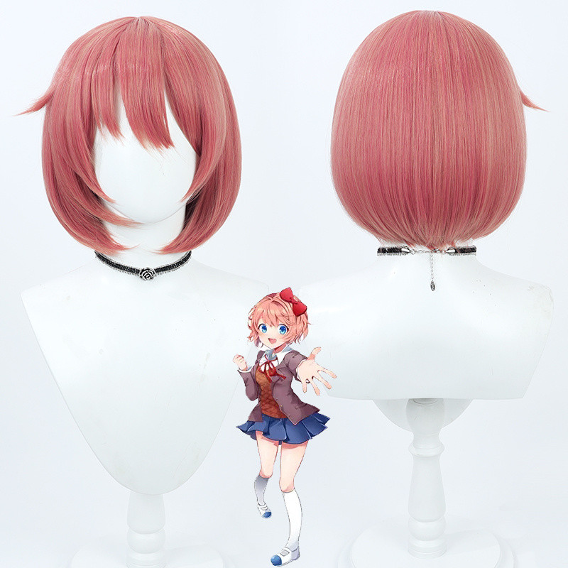 Doki Doki Literature Club Sayori Cosplay Wig Anime Character Hairpiece Heat Resistant Synthetic Wig 