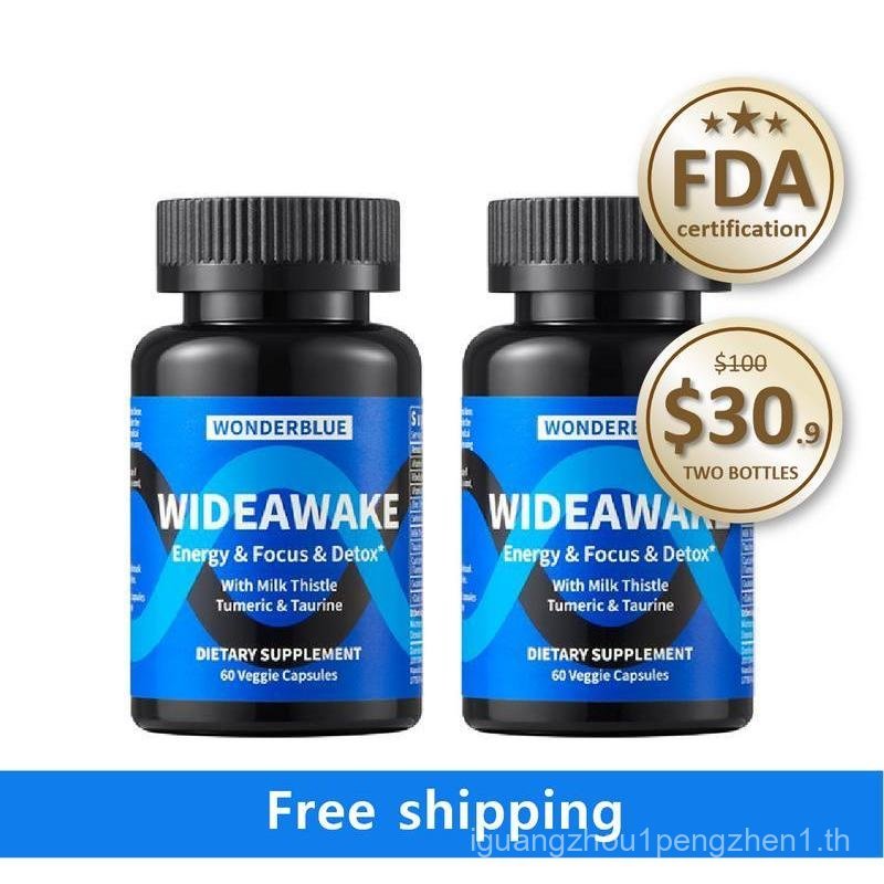 WONDERBLUE WideAwake Energy Focus Detox Supplement 60 Veggie Capsules FDA Certified Milk Thistle Tur