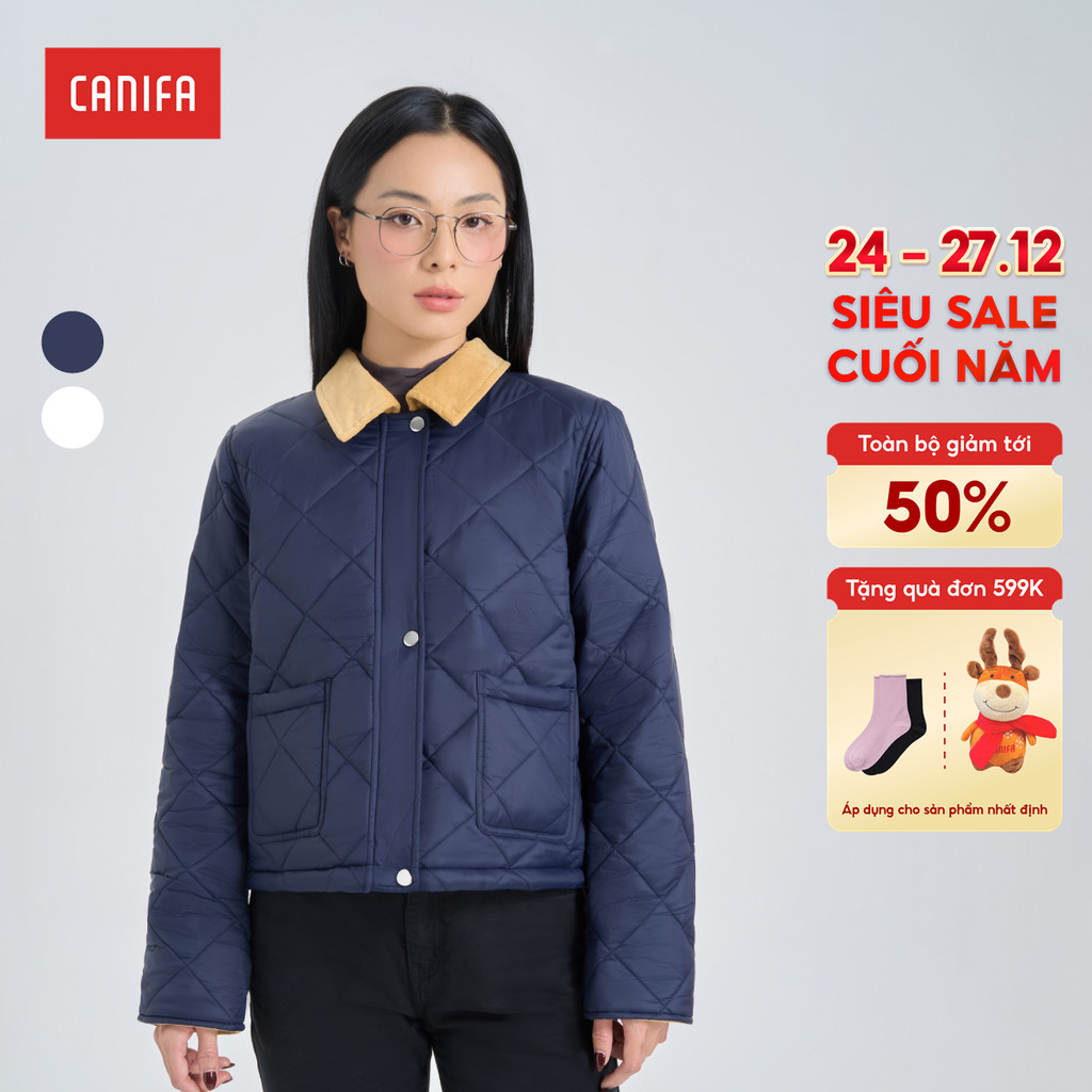 CANIFA 6OT24W006 เสื้อแจ็คเก็ตผ้านวมใบไม้พร้อมคอปกกํามะหยี่และแขนเสื้อ